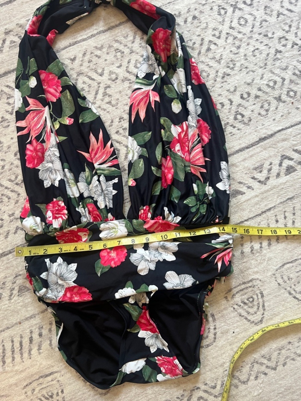 Vince Camuto Black One-Piece Swimsuit with Pink & White Floral Print - Picture 4 of 6